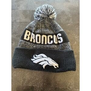 Denver Broncos NFL New Era Knit Beanie Pom Hat Black White NFL Stitched Logo